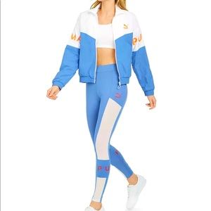Puma xtg track suit zip jacket matching stretch tights set mesh blue neon pink